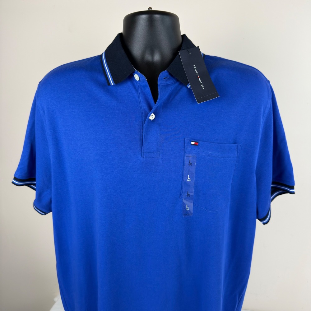 Tommy Hilfiger Mens Blue Short Sleeve Pocket Polo Shirt Large XM03529 402 New